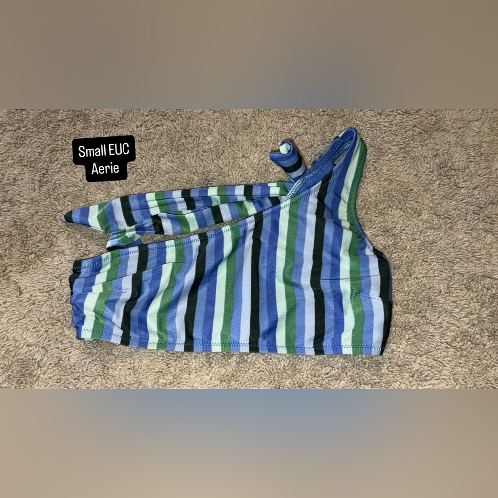 Aerie Blue and Green Striped Bikini Top